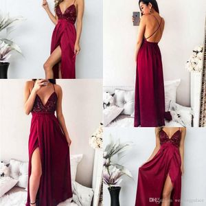 Sexy Delicate Sequined Evening Dresses Spaghetti Strap Formal Dress I Front Split Long Party Gown Floor-Length Made Fashion Evening Gowns