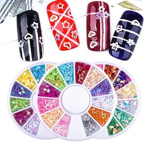 Adesivi per nail art Stelle Paillettes Strass 12 Grid Disc Box Accessori Plum Heart Glitter Nails Decorazioni Consigli fai da te