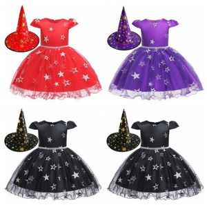 Bruxas Traje Girls Cosplay Vestidos Com Bruxa Chapéu Roupas Crianças Fase Dança Bruxa Traje Verão Princesa Vestidos Pettiskirt Czyq6086