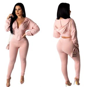 New Plus size Women solid color designer outfits jogger suit hooded coat+pants two piece set casual sweatsuits spring tracksuit sportswear 2722