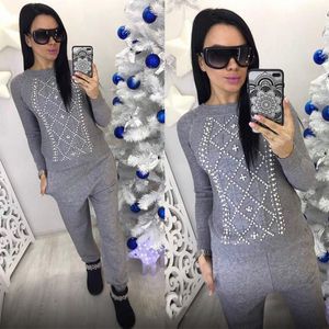 Beaded knit sweater suits Russia movement burst models of cross-border supply of foreign trade knitted sweater knitted wool trouser suits