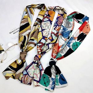 Silk Long Scarves Luxury Vintage Scarves Stewardess Totem Neckwear Workplace Shawl Travel Double-Sided Printed Hair Tie Band turban DYP119