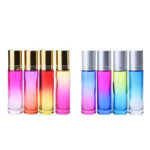 10ml Empty Glass Bottiglie di profumo con rullo sfera in acciaio inossidabile di mini corsa portatile colorato Olio Essenziale Roll On Contenitore