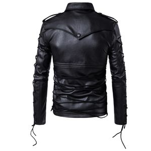 Mode-Herren Frühling Motorrad Jacken PU Leder Herbst Winter Feste Bandage Designer Mäntel Jacken EU Größe