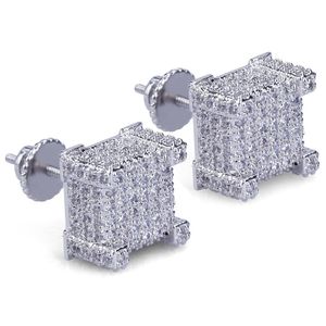 Autentisk geometrisk Micro Pave CZ -skruvback Diamond Earring för kvinnor män diamant hip hop örhänge bling studs öron smycken