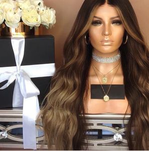 Długi Brązowy Ciało Wave Glueless Syntetyczne Peruki z Baby Hair Heat Odporność Włókna Wig Dla Czarnych Kobiet FZP134 Boże Narodzenie prezent dla kobiet