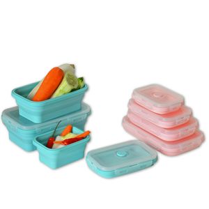 Silicone stackable bento lunch box 4pc/Set Collapsible Lunch Bento Box Heat-Resistant Folding Food Container Portable Picnic Outdoor Camping Dinner WareBox