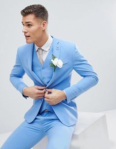 Light Sky Blue Three Mens Suits Slim Fit Groomsmen Wedding Wedding Tuxedos dla mężczyzn Blazers Notoched Lapel PROM PROM PANTY VE270T