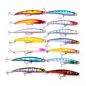 DHL New 14 색 플라스틱 6 3 후크 Minnow Fishing Lure 11 5cm 11 2G Big Deep Sea Bass Crankbait 인공 WOBBLER