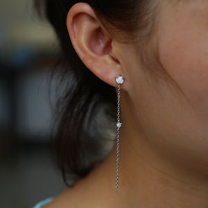 Wholesale- elegance girl tassel drop chain earring white fire opal gemetone women girl 925 sterling silver thread ear wire jewelry