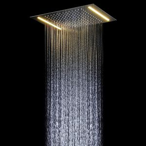 Badrum LED Duschhuvud Badrum Tillbehör Vattenbesparande Inbäddad Tak Overhead Rain System Panel 360x500mm