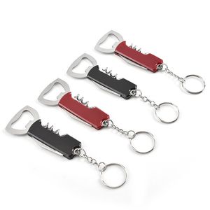 200pcs Stainless Steel Red Wine Bottle Opener with Keychain Key Chain Ring Non-slip Handle Beer Openers Portable Corkscrew