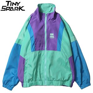 Hösten 2019 Hip Hop Windbreaker Jacket Overdimensionerad Mens Harajuku Color Block Jacket Retro Vintage Zip Track Jacket Streetwear V191202