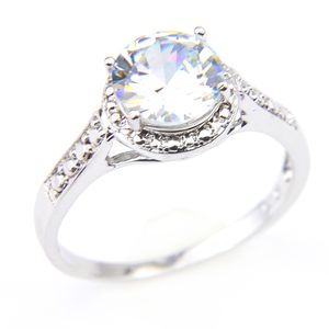 r0063 Luckyshine Engagemets Anéis da mulher Solitaire Crystal White Rhinestone Gems festa de casamento de prata Moda Criativa Anéis