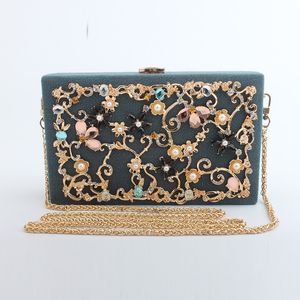 Flores Estilo Designer-Vintage Diamante Clutch Evening Bag Mini Hangbag Rhinestone partido Ladies Shoulder Bag Crossbody linho bolsa do casamento