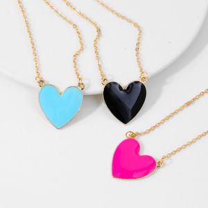 Trendy Colorful Heart Pendant Necklace for Women Bohemian Statement Necklace Sexy Personalized Long Chain Sweater Jewelry