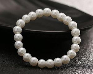 Mode Kvinnor Smycken Konstgjorda Pärlor Armband Beaded Strands Pure White Faux Pearl Free Ship
