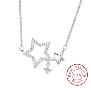 Marka 925 STERLING Gümüş 0.8CT Yuvarlak Sona Elmas Kolye Pentagram Kolye Kadınlar için Lüks Düğün Kolye