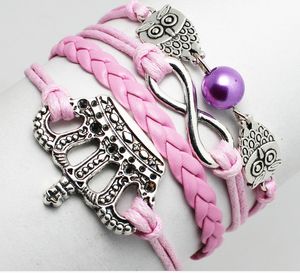 Wholesale handmade Infinite Music Symbole Love Charm Fashion Bracelet friendship leather bracelets for gift customs sports diy men and women