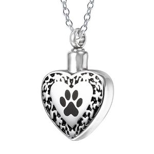 Custom Ashes Necklaces Stainless Steel Cat/Dog Paw print Vintage Flower Pattern Heart Cremation Jewelry Urn Necklace