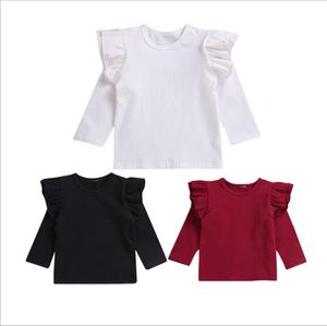 Baby Girls Roupas Crianças Falbala Sólida t - shirts Ruffle manga comprida tops algodão casual camisas toddle boutique tee moda blusas de esportes B6180