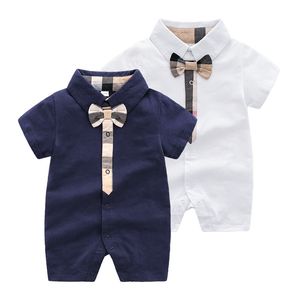 ins High End Brand Baby Clothes Plaid Bow Romper Bodysuit 복장 면화 신생아 여름 짧은 소매 Romper Kids 디자이너 유아 점프 수트