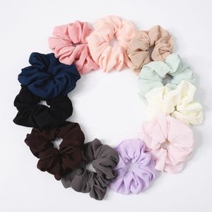 11 cores Mulheres Meninas Cor Sólida Chiffon Pano Anel Elástico Laços de Cabelo Acessórios Rabo de Cavalo Titular Hairbands Banda de Borracha Scrunchies