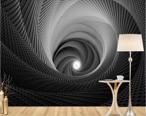 Özel Fotoğraf 3D duvar kağıdı duvar modern soyut minimalist sanat siyah ve beyaz rotati hd ipek tv arka plan duvar kağıdı oturma odası için