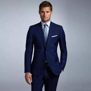 Ny senaste design två knappar blå bröllop brudgum tuxedos notch lapel groomsmen män passar prom blazer (jacka + byxor + slips) 095