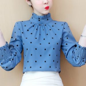 Women's Blouses & Shirts Womens Tops And Stand Collar Dot Chiffon Blouse Shirt Women Blusas Mujer De Moda 2021 Long Sleeve C708