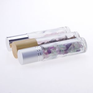 Holzmaserung/Silber/Bambus, 10 ml Glasflasche für ätherische Öle mit Edelstein-Rollfläschchen, leere, nachfüllbare Parfümflaschen, E-Liquid-Roll-on