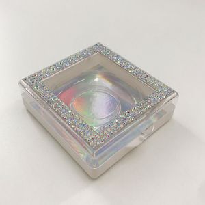 Cílios de vison 3D Caixa de diamante quadrado de diamante vazio Retângulo prateado vazio Faux Mink Pink Lash embalagem