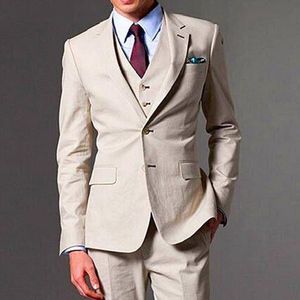 Champagne Wedding Groom Tuxedos Three Piece Notched Lapel Business Party Men Suits Custom Made Jacket Pants Vest