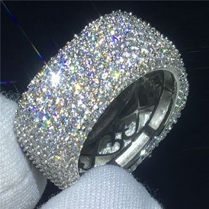 Hollow Design Ring Mirco Pave 450pcs Diamond 925 Sterling Silver Engagement Bröllop Band Ring för Kvinnor Finger Smycken