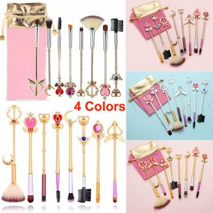 Pincéis de maquiagem Sailor Moon set Cardcaptor Sakura Cosméticos Pincéis 8 pcs Ouro Escova Bonito Rosto Sombra de Olho Delineador Fundação Blush Bolsa Rosa