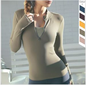 European and American half zipper fitness clothes Autumn and winter running sports jacket long sleeve breathable tight Yoga dress women