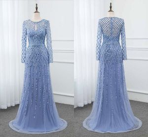 Luxury Beading Crystal Pageant Evening Prom Dresses 2020 Real Image Long Sleeve Jewel Special Occasion Dress Evening Gowns Women Mother