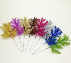 20pcs 26*12cm Glitter Powder Leaf Branch For Flower Arrangement Christmas Party Home Wedding Garden Decoration