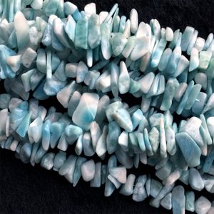 Dominican High Quality Natural Genuine Blue Larimar Long Big Chip Nugget Free Form 3-5mm 10-15mm 16" 06043