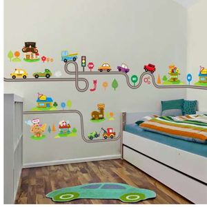Cartoon Autos Highway Track Wandaufkleber für Kinderzimmer Aufkleber Kinderspielzimmer Schlafzimmer