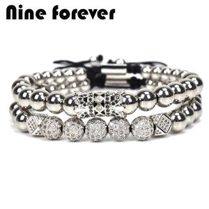 Nio Forever Rostfritt stål Pärlor Armband Mäns Smycken Macrame Charms Armband för Kvinnor Pulseira Masculina Bileklik C19041601