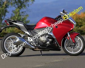 Dla Honda Fairings VFr1200 2011 2012 2013 2013 Motorbike Bodywork Zestaw VFR 1200 Czerwone Czarne Srebrne Motocykle Owalnia (Formowanie wtryskowe)