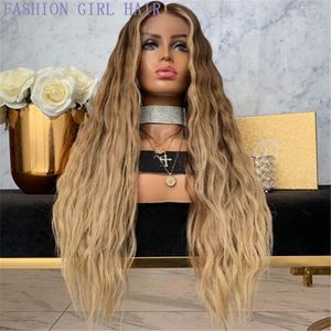 13x4 Syntetisk spetsfront simulering Mänskliga hår peruker Ombre Brown Honey Blonde peruk 360 Lace Frontal Wig Förplucked 180% densitet