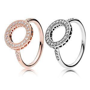 Autentyczne 925 Sterling Silver Wedding Ring Oryginalne pudełko na Pandora 18K Rose Pozłacane Garminga Pierścienie Halo Set dla kobiet Girls Prezent