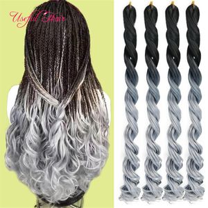 Duża Wave Bunocey Curly Sea Ciało Platforma Włosów Rozszerzenia 24-Crochet Braids Długie Syntetyczne Przedłużanie Włosów Ombre Kręcone z Blondynką Marley