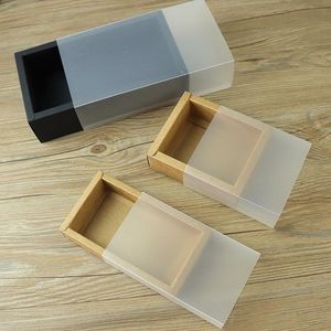 Buzlu PVC Kapak Kraft Kağıt Çekmece Kutuları DIY El Yapımı Sabun Craft Jewel Box Düğün Parti Hediye Paketleme Için