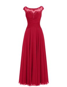 Red Chiffon Mother of the Bride Dress Deep Scoop Neck Floor Length Wedding Guest Dress Short Sleeves Top Lace Groom Party Gowns