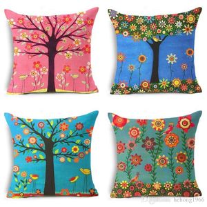 New Creative Soft Retro Pillowslip Painting Tree Pillow Case Classic Flax Cushion Cover Sofa Bedroom Decor Multi Color High Quality 4 5zy