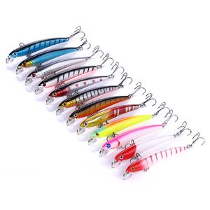 HENGJIA Yeni varış 75mm Balık yem balıkçılık Minnow sert plastik cazibesi Lure Bait 7.5cm 5.6g 6 # kanca 11 renk 50pcs mücadele