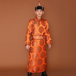 Mongolian prince costume male ethnic clothing stand collar modern cheongsam style gown man traditional asia festival stage wear